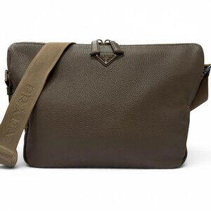 PRADA Vitello Daino leather triangle crossbody shoulder bag Greige Gray